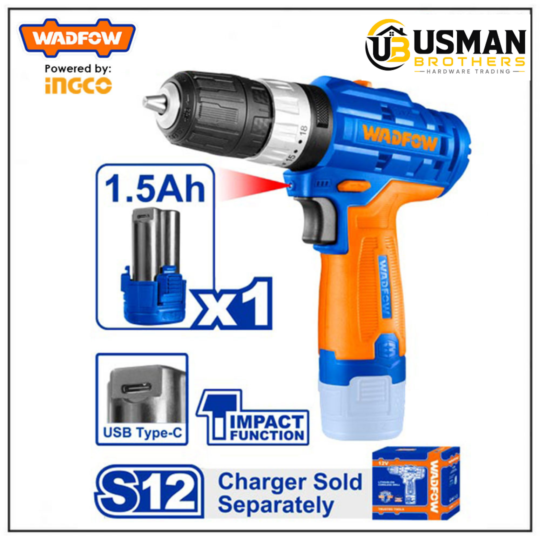 Wadfow Lithium-Ion Impact Drill – WCDS540 | Cordless Hammer Drill | Usman Brothers