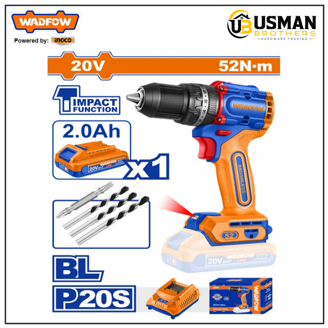 Wadfow Compact Brushless Cordless Impact Drill – WCDP5282 | Usman Brothers