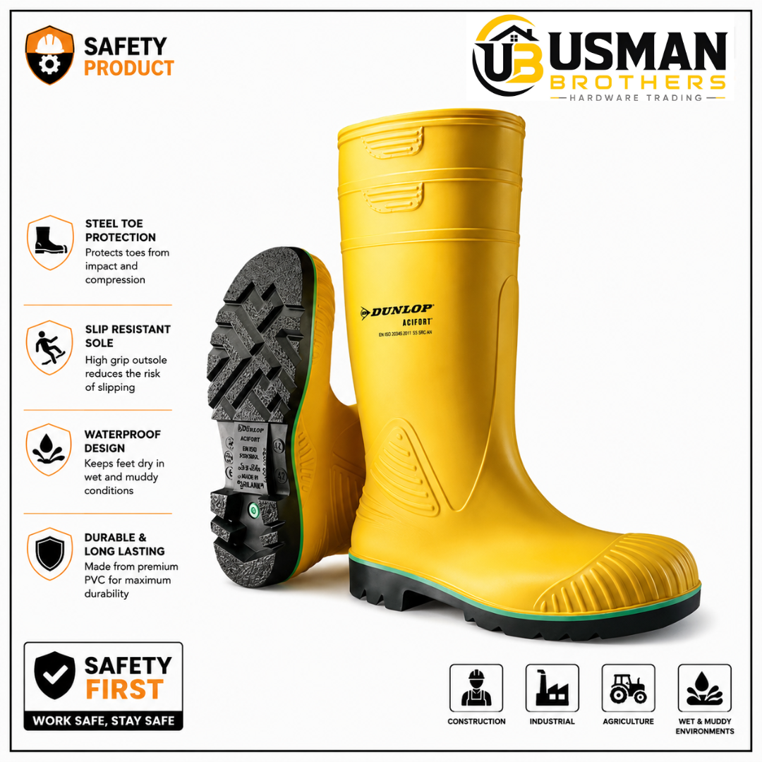 PVC Safety Gum Boots | Steel Toe Waterproof Safety Boots | Usman Brothers