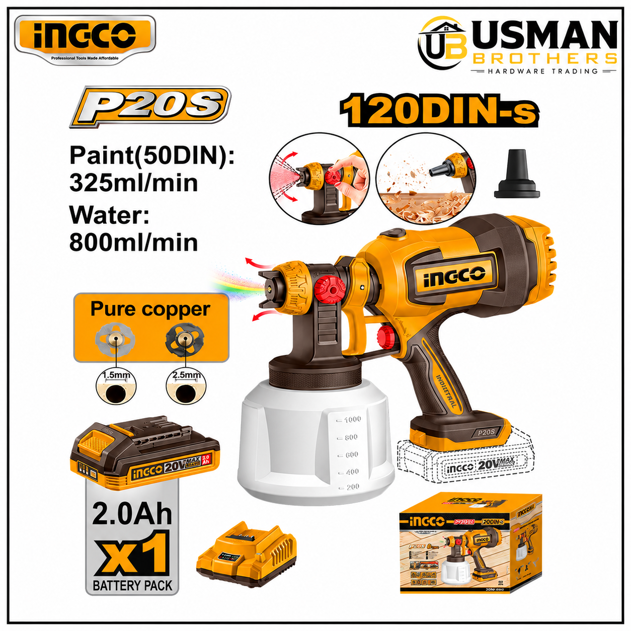 INGCO CSGLI20042 20V Cordless Spray Gun Paint Sprayer Machine | Usman Brothers
