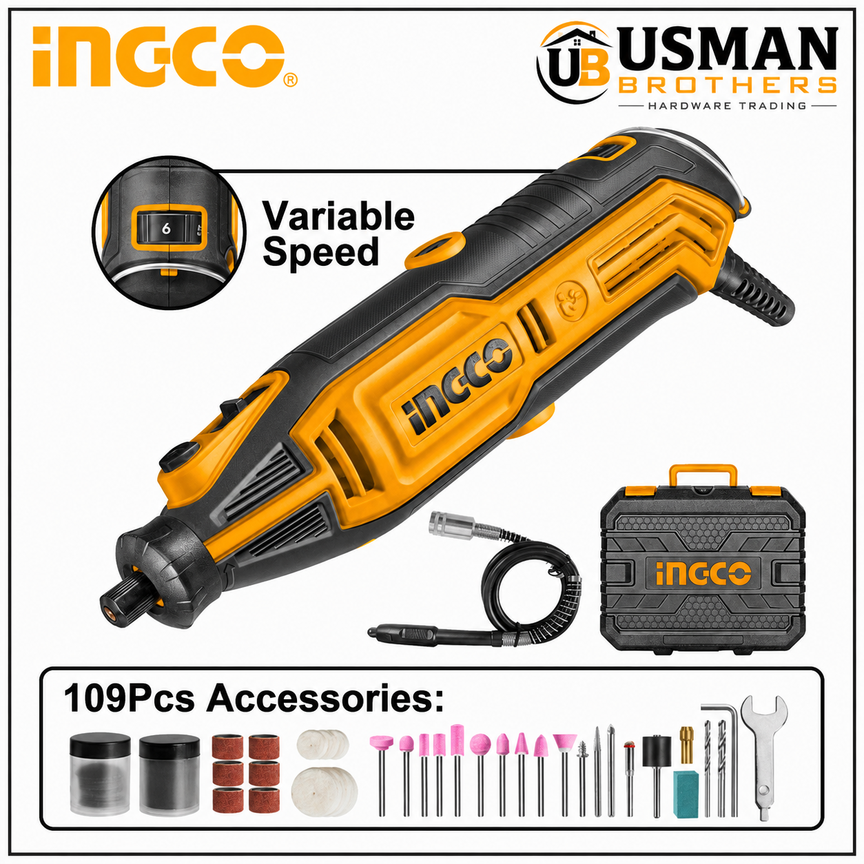 INGCO MG13328 130W Mini Grinder Rotary Tool Kit for Cutting, Engraving & Polishing | Usman Brothers