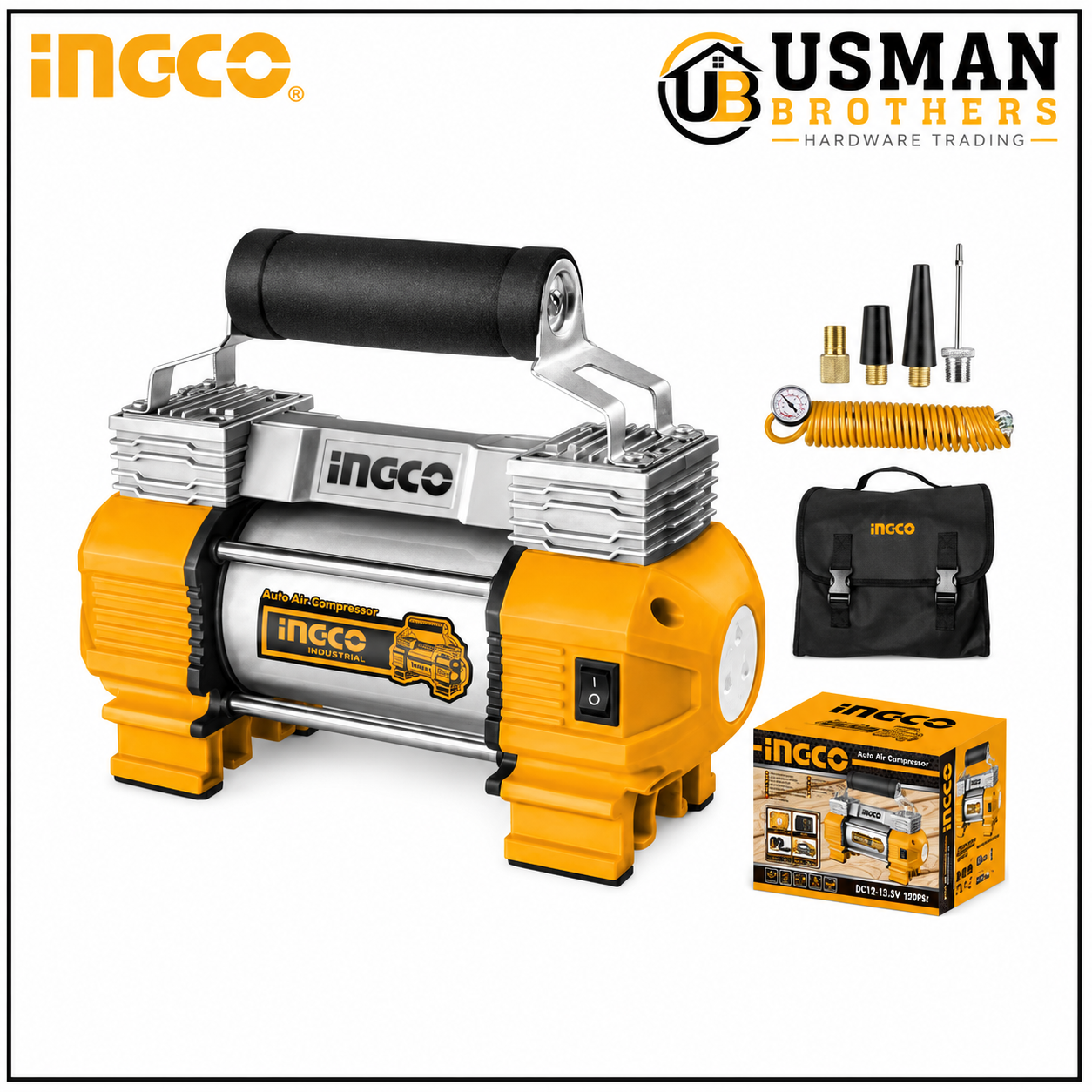 INGCO 12V Heavy Duty Auto Air Compressor 120 PSI with LED Light – AAC2508 | Usman Brothers