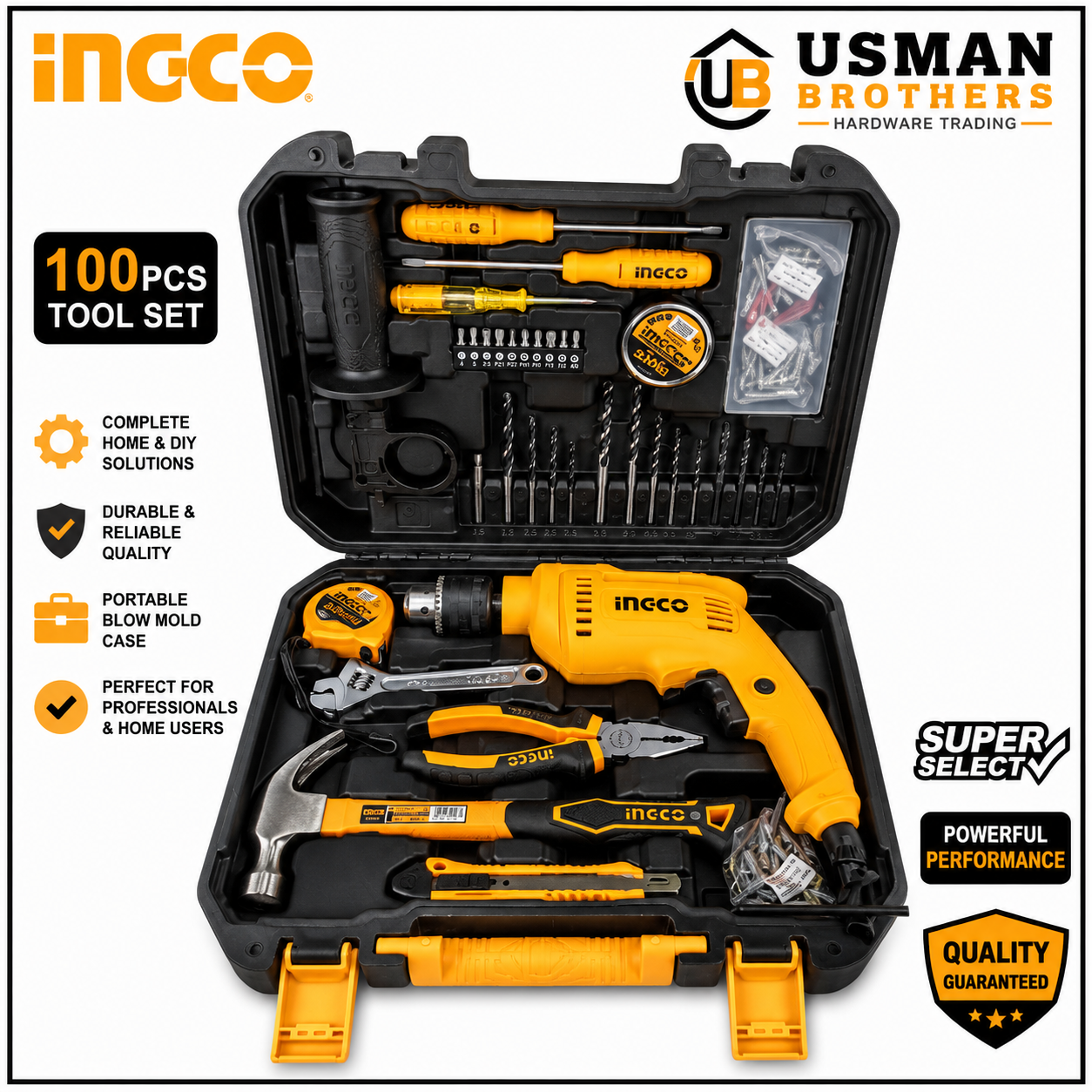 INGCO 115 Pcs Household Tool Set with 680W Impact Drill – HKTHP11151 | Usman Brothers