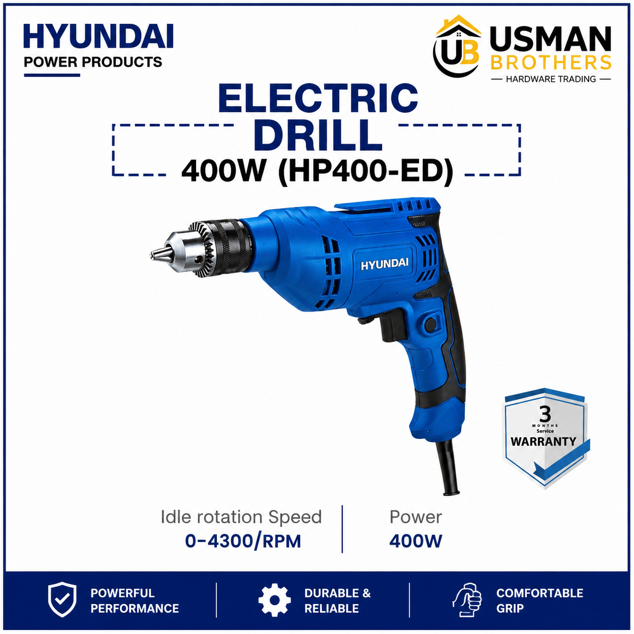 Hyundai 400W Electric Drill – HP400-ED | Usman Brothers