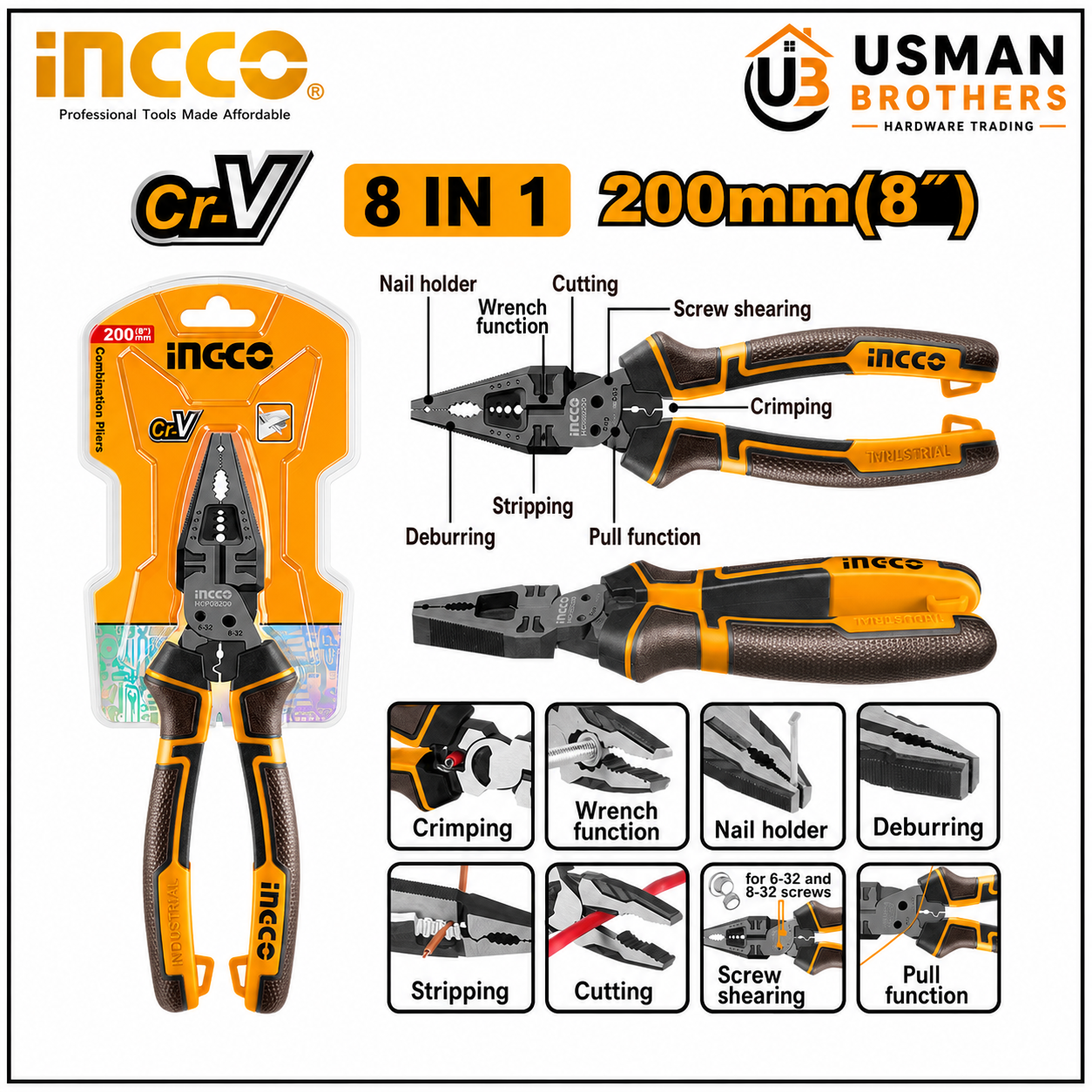 INGCO 8-in-1 Multi-Function Combination Pliers – HMFCP28200 | Usman Brothers
