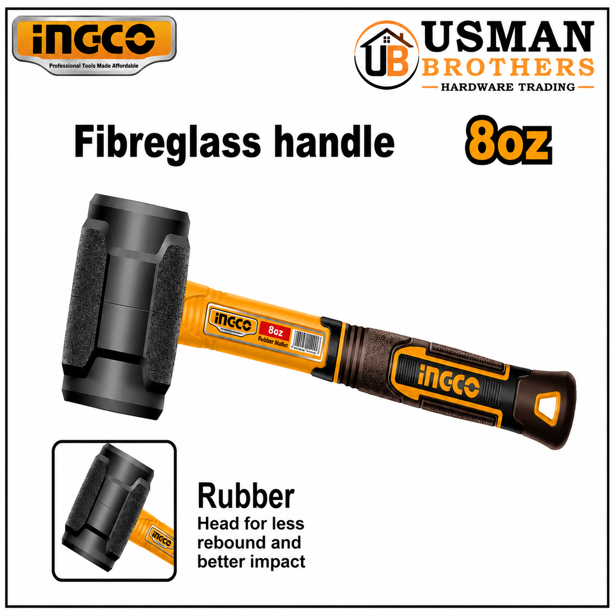 INGCO 8oz Rubber Hammer Soft Face Mallet – HRUH8808 | Usman Brothers