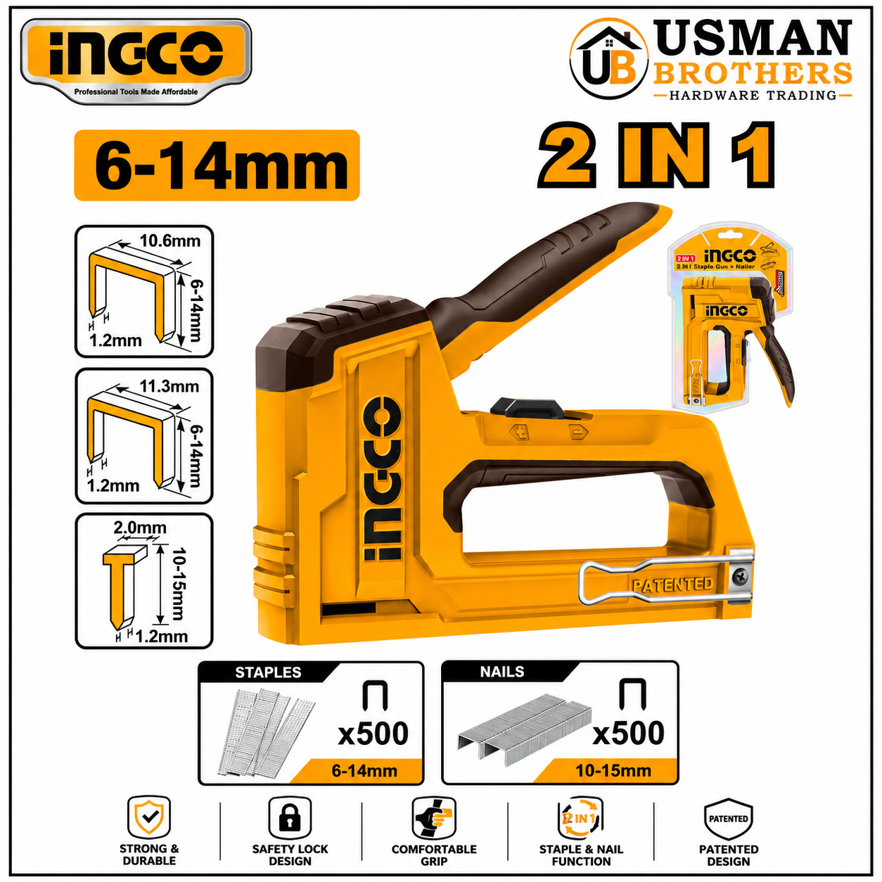 INGCO 2-in-1 Heavy Duty Staple Gun – HSG1406 | Usman Brothers