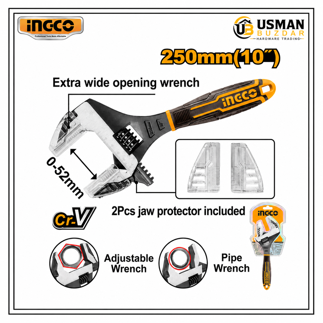 INGCO 2-in-1 Adjustable Wrench – HADWG0810 | Usman Brothers