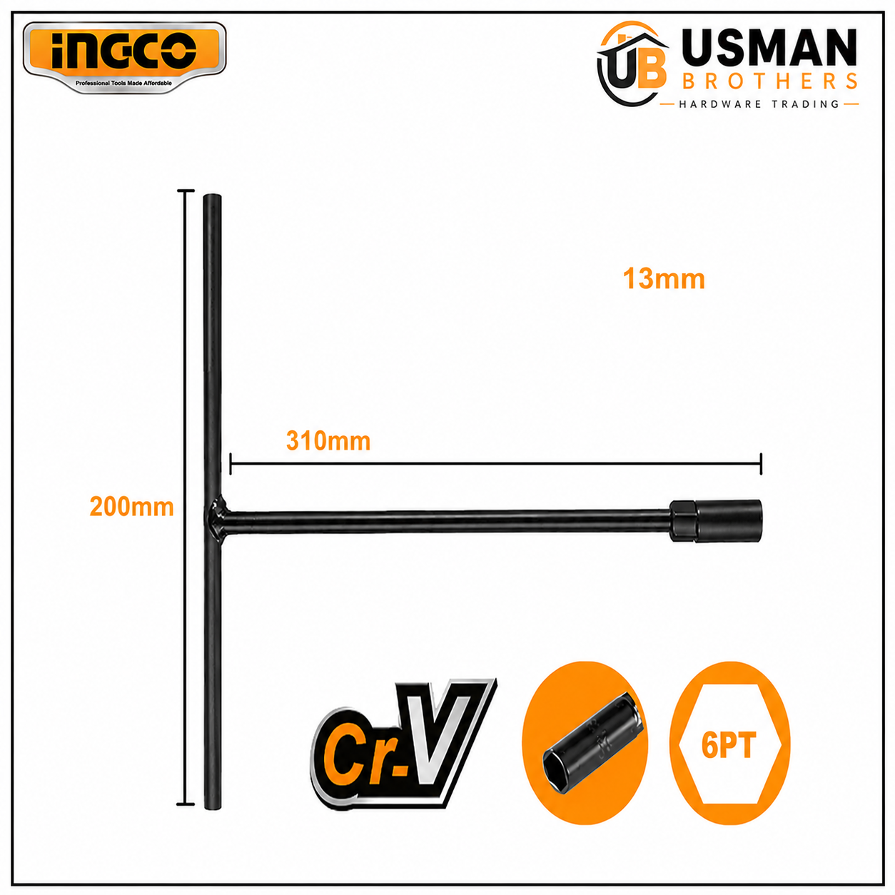 INGCO 13mm T-Handle Socket Wrench – HTSWB1908 | Usman Brothers
