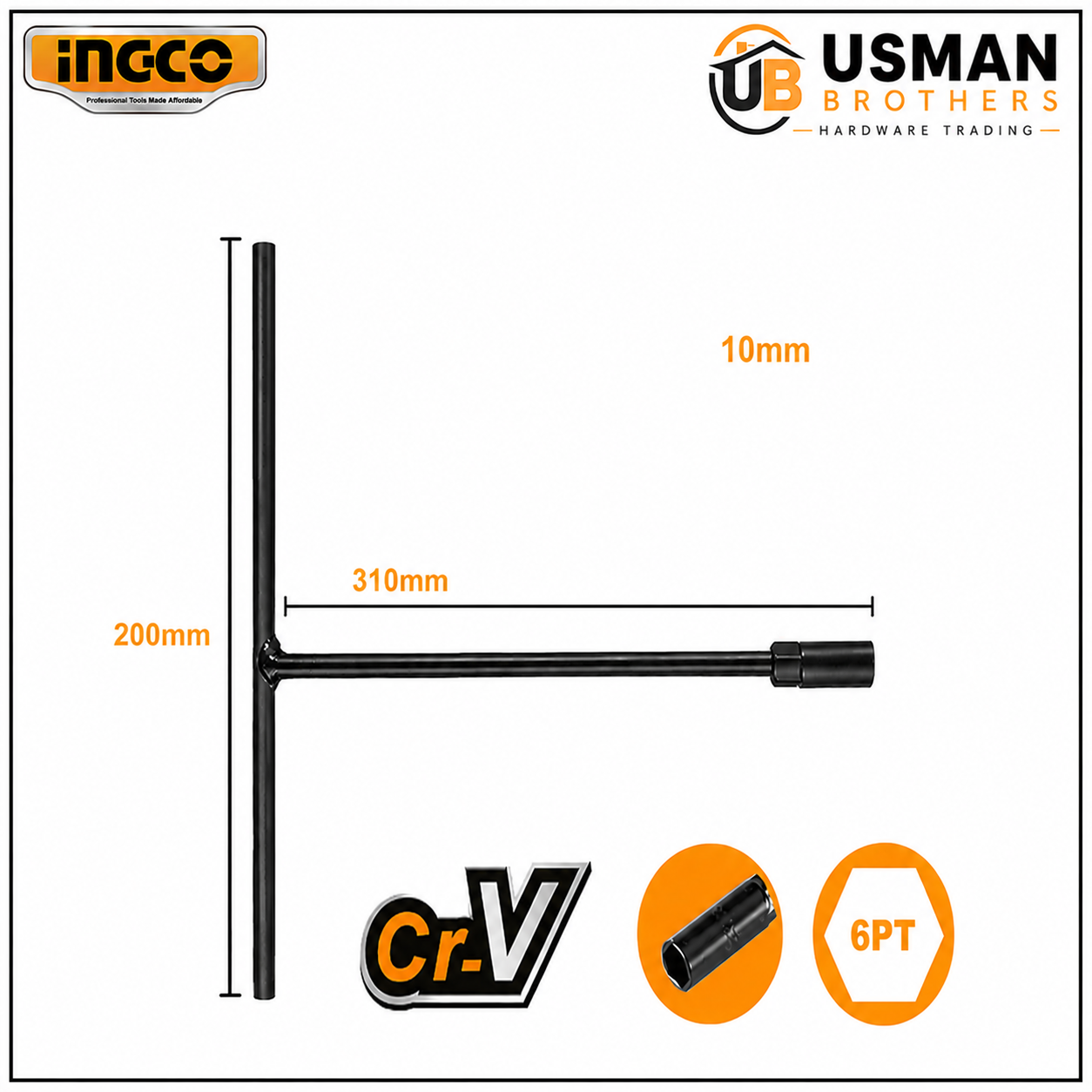 INGCO 10mm T-Handle Socket Wrench – HTSWB1908 | Usman Brothers