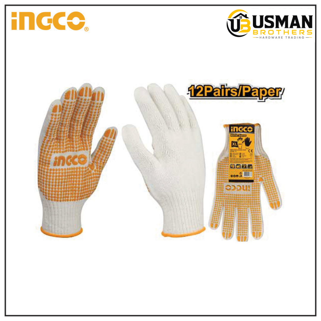 INGCO Knitted & PVC Dots Gloves – HGVK05 | Safety Work Gloves | Usman Brothers