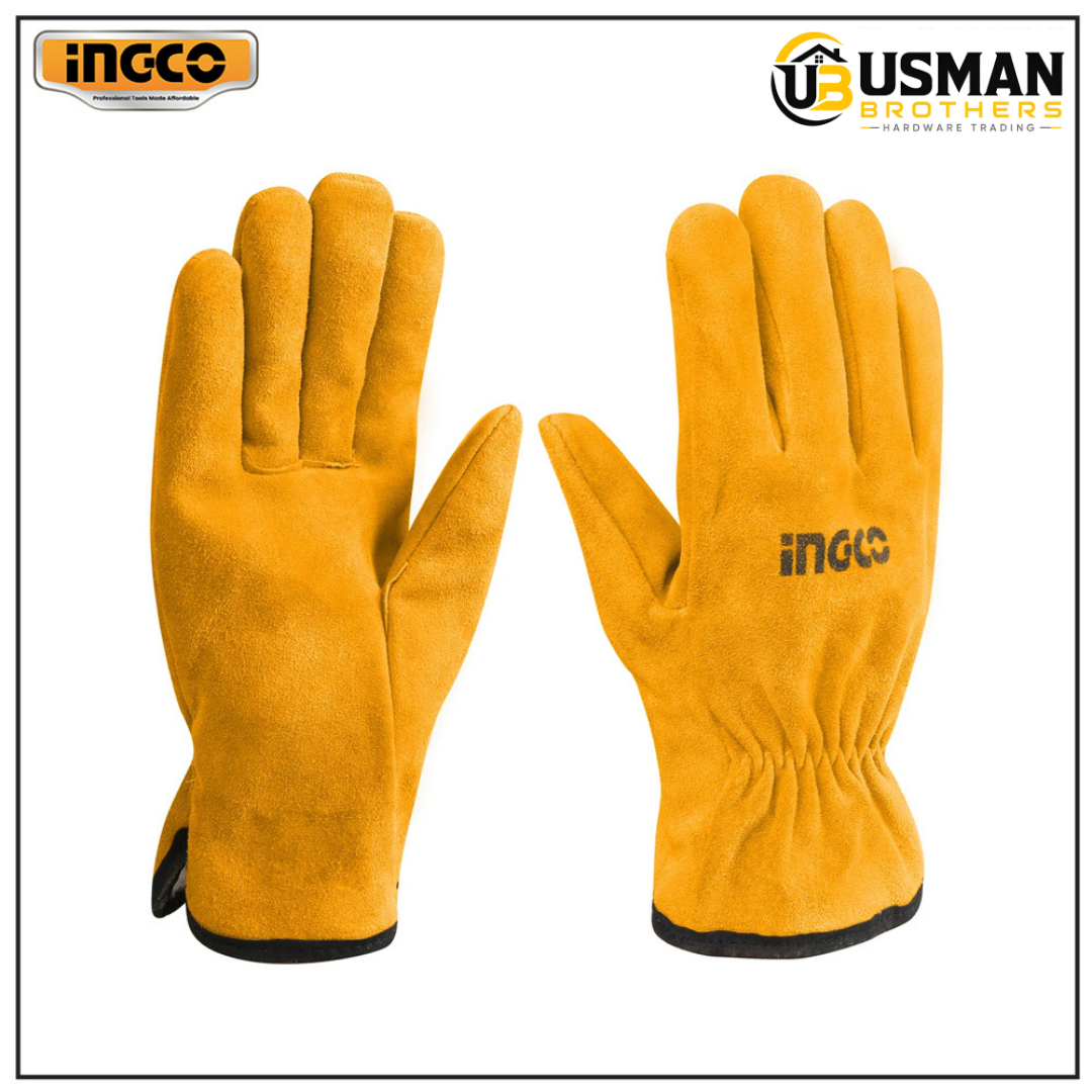 INGCO Leather Gloves 10″ – HGVC02 | Premium Safety Work Gloves | Usman Brothers