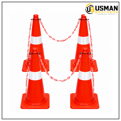 China Traffic Cone Chain Set | PVC Safety Barrier Cone & Chain Set | Crowd Control Barrier | Usman Brothers