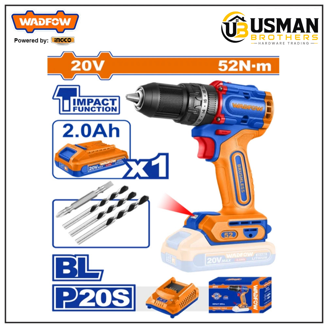 Wadfow Compact Brushless Cordless Impact Drill – WCDP5282 | Usman Brothers