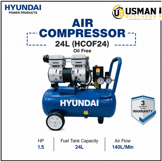 Hyundai 24L Oil-Free Air Compressor 1.5HP – HCOF24 | Usman Brothers