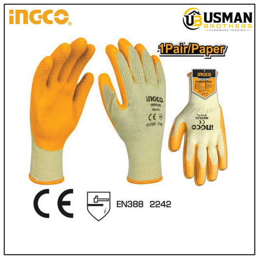 INGCO Latex Gloves – HGVL03 | Safety Work Gloves | Usman Brothers