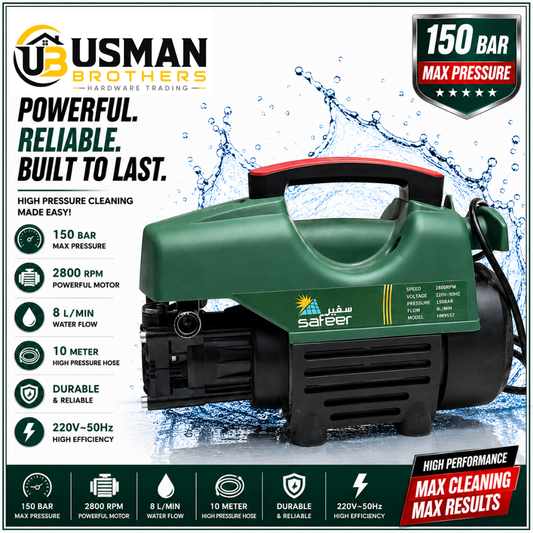 Safeer High Pressure Washer 2500W 140 Bar for Car, Bike & Solar Cleaning
