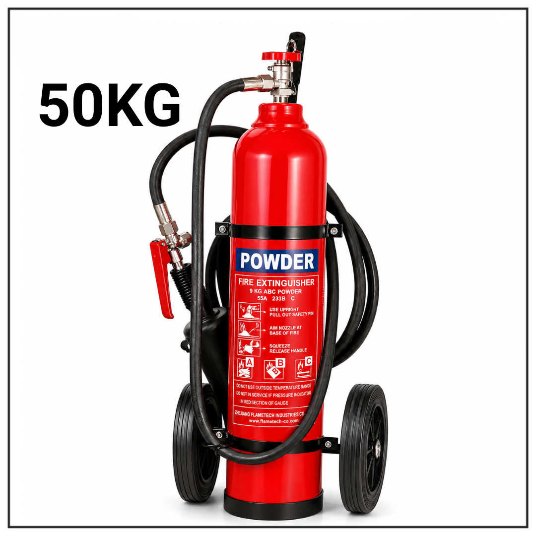 50KG Trolley DCP Fire Extinguisher | Dry Chemical Powder Wheeled Fire Extinguisher | Industrial Fire Safety | Usman Brothers