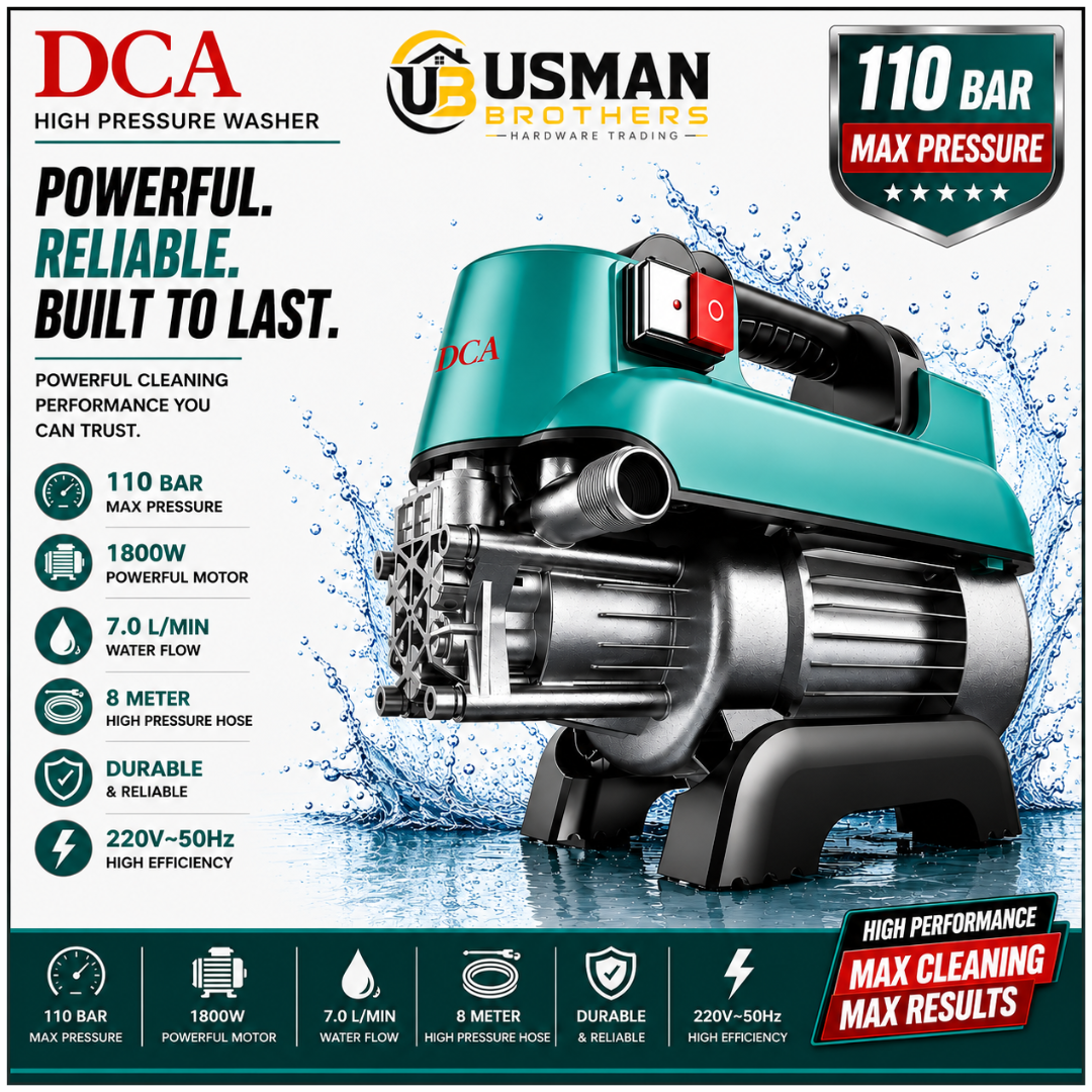 DCA High Pressure Washer 1200W 90 Bar for Car, Bike & Solar Cleaning | Usman Brothers