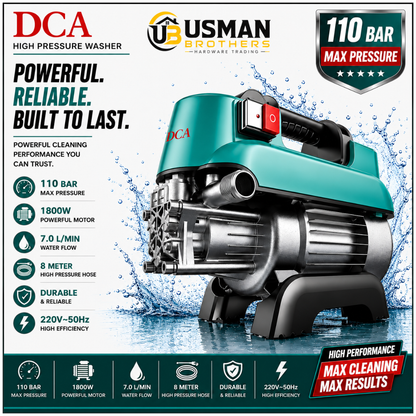 DCA High Pressure Washer 1200W 90 Bar for Car, Bike & Solar Cleaning | Usman Brothers