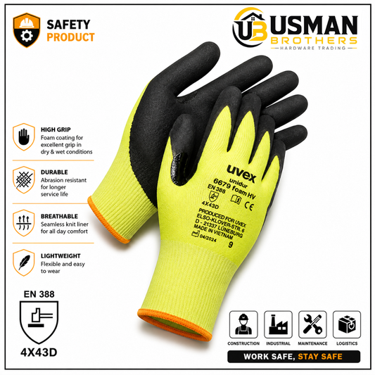 High Visibility Safety Gloves | Foam Coated Work Gloves | Usman Brothers