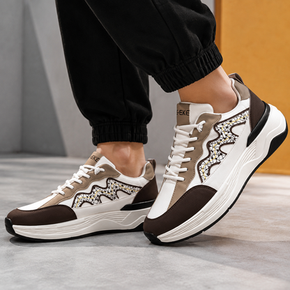 Premium White & Brown Casual Sneakers – Stylish & Comfortable Everyday Footwear
