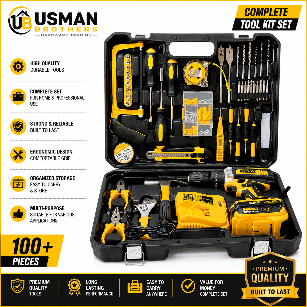 DEWALT 48V Rechargeable Cordless Drill Machine Kit with Double Batteries | Usman Brothers