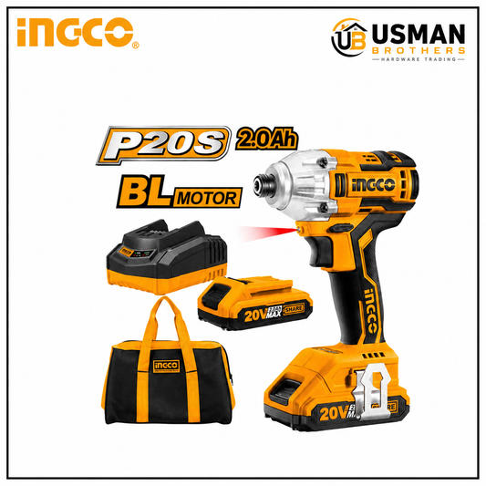 INGCO CIWLI2001 20V Lithium-Ion Cordless Impact Wrench High Torque Power Tool | Usman Brothers