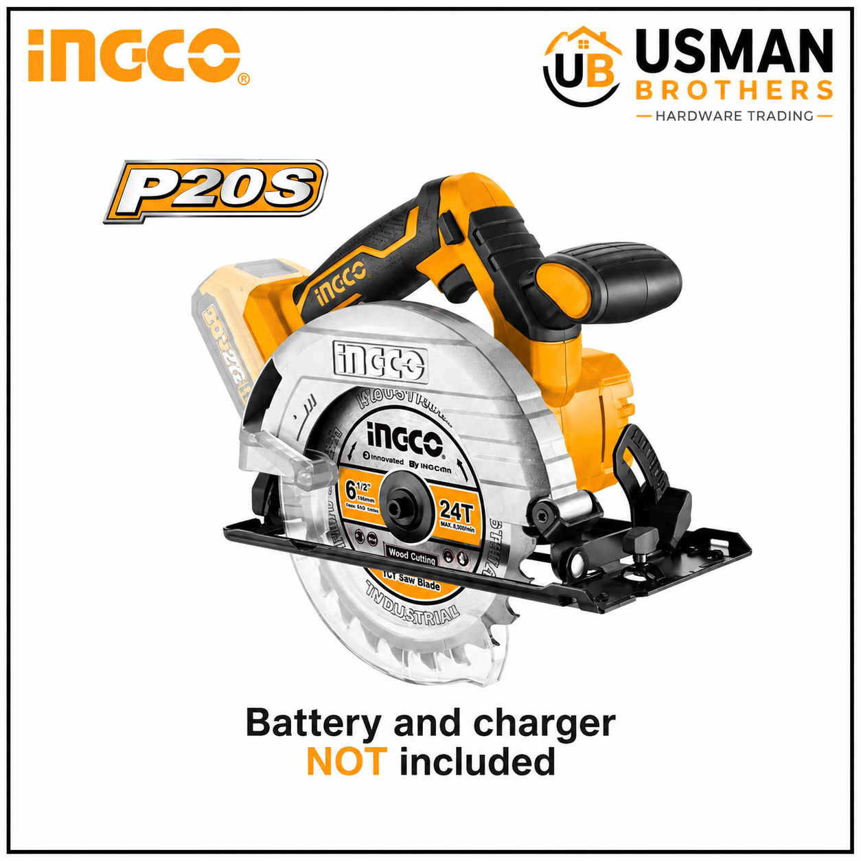 INGCO CSLI1651 20V Lithium-Ion Cordless Circular Saw 165mm Wood Cutting Tool | Usman Brothers