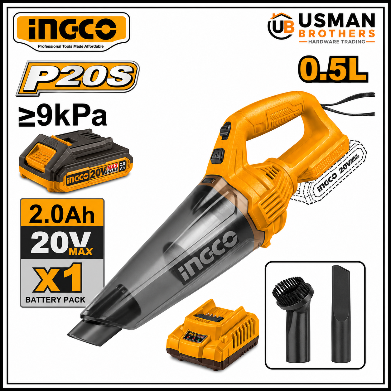 INGCO CVLI20126 20V Cordless Vacuum Cleaner Portable Dust Extractor | Usman Brothers