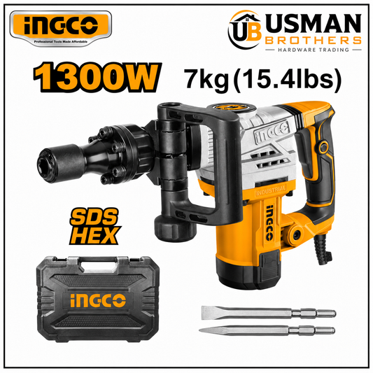 INGCO PDB130018 1300W Demolition Breaker Heavy Duty Concrete Breaking Hammer | Usman Brothers