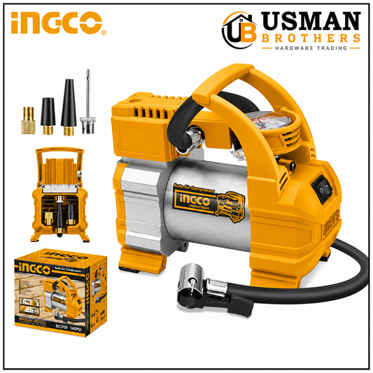 INGCO 12V Auto Air Compressor 140 PSI Portable Tire Inflator – AAC1408 | Usman Brothers