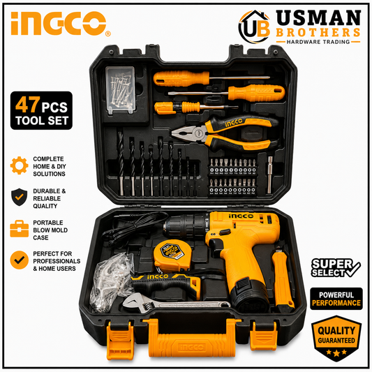 INGCO 81 Pcs Household Tool Set with 12V Cordless Drill – HKTHP10811 | Usman Brothers