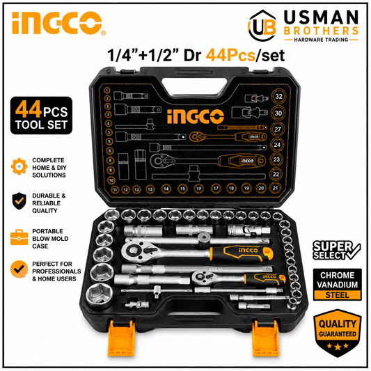 INGCO 45 Pcs 1/4″ Drive Socket Set CR-V with Ratchet Wrench – HKTS14451 | Usman Brothers