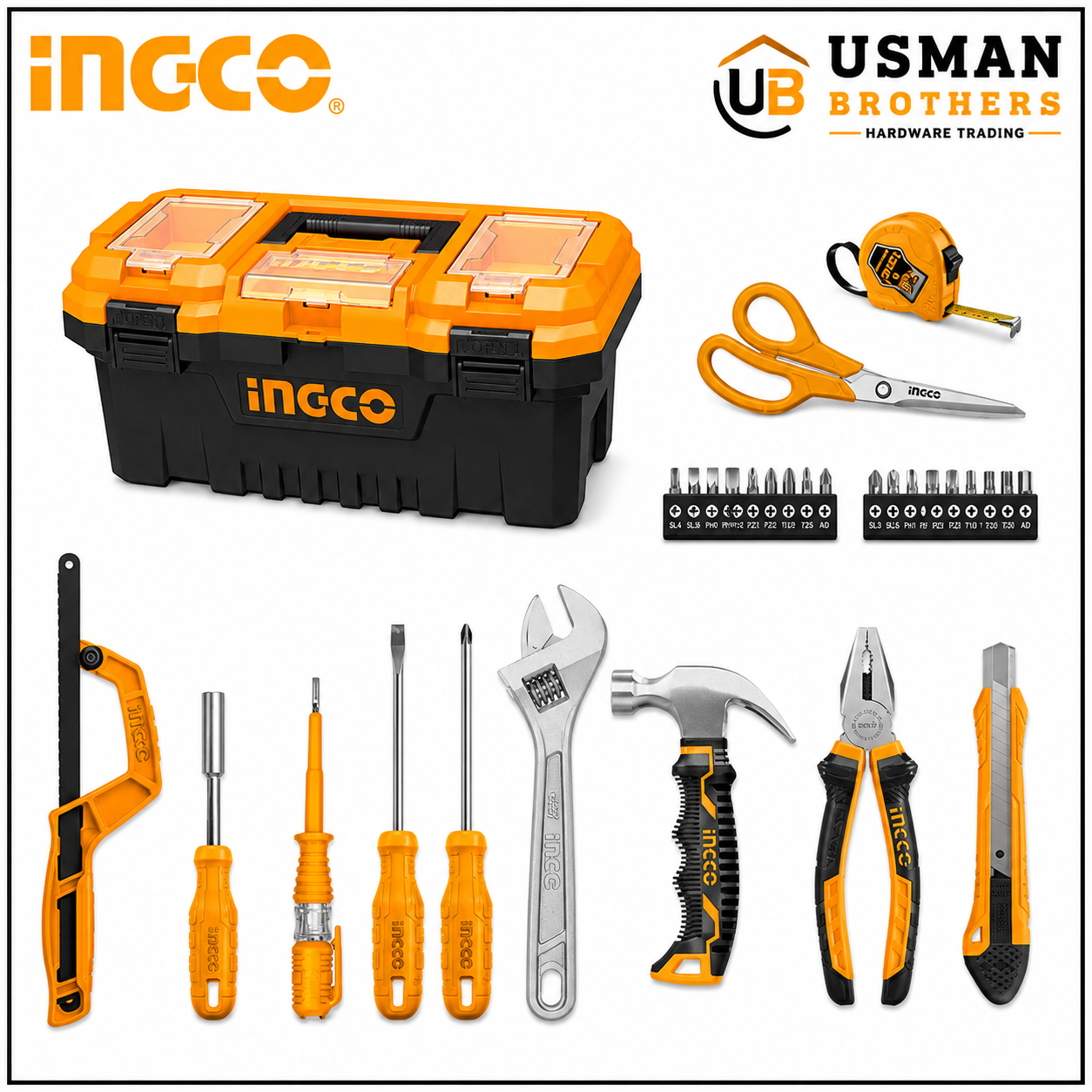 INGCO 32 Pcs Hand Tool Set with 17″ Plastic Toolbox – HKTHP10321 | Usman Brothers