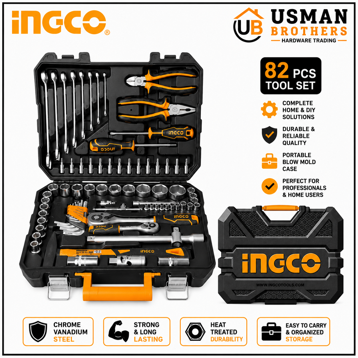 INGCO 77 Pcs Professional Socket & Hand Tool Set – HKTHP20771 | Usman Brothers