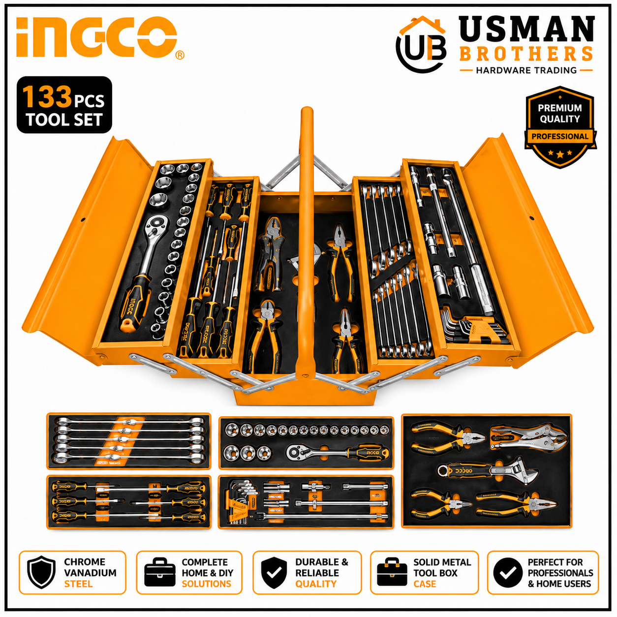 INGCO 59 Pcs Professional Tool Chest Set with Metal Box – HTCS15591 | Usman Brothers