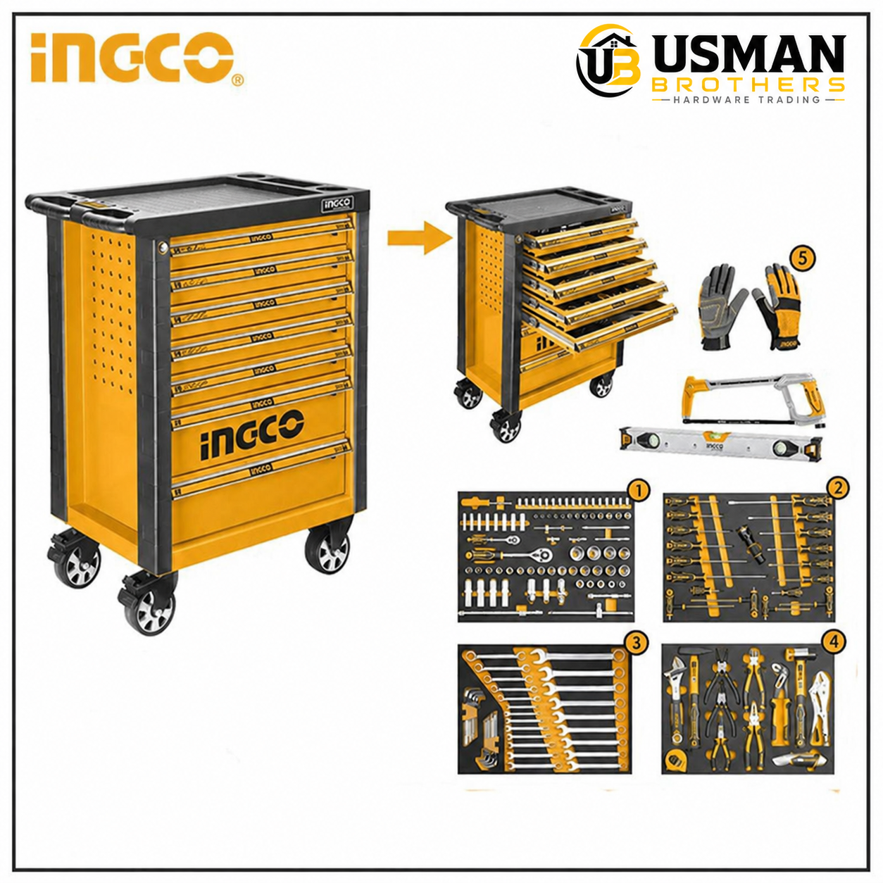 INGCO 162 Pcs Professional 7-Drawer Tool Chest Set – HTCS271621 | Usman Brothers