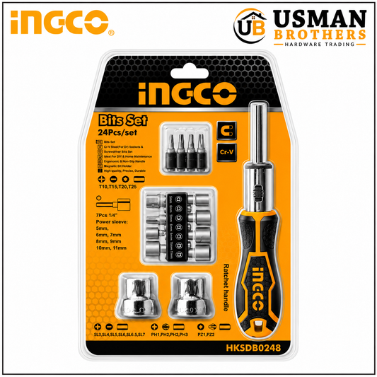 INGCO 24 Pcs Ratchet Screwdriver Set CR-V – HKSDB0248 | Usman Brothers