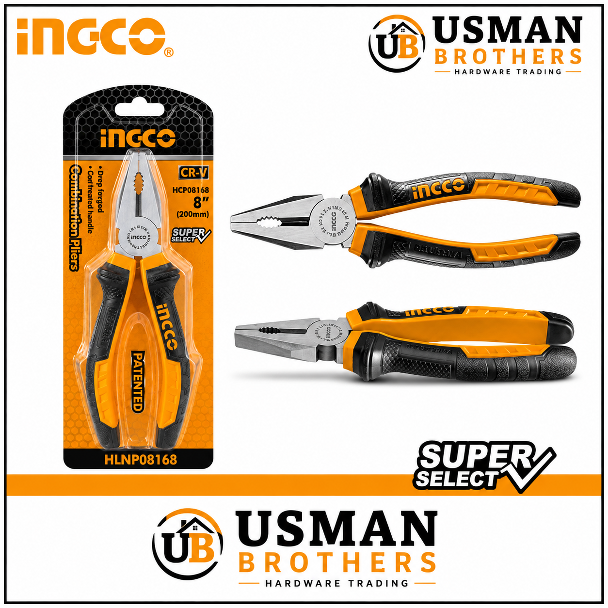 INGCO 8″ Heavy Duty Combination Pliers – HCP08188 | Usman Brothers