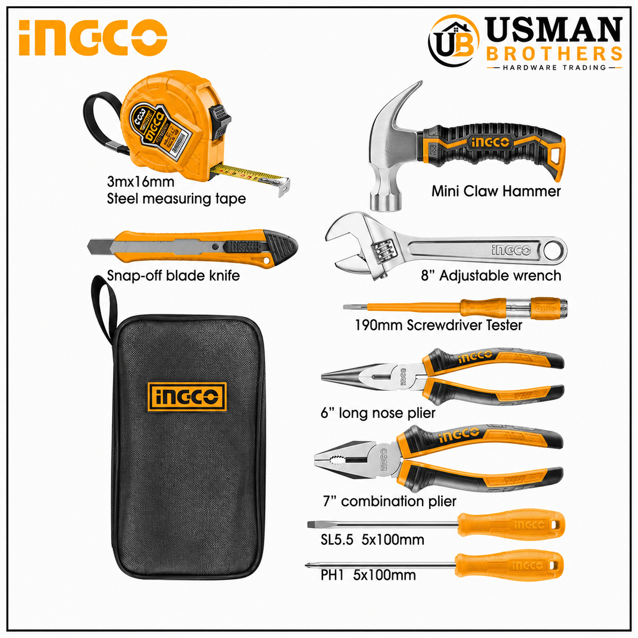 INGCO 9 Pcs Hand Tool Set for Home & DIY Repairs – HKTH10809 | Usman Brothers
