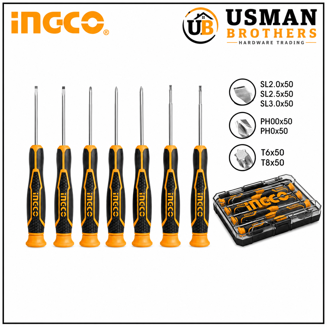 INGCO 7 Pcs Precision Screwdriver Set for Electronics Repair – HKSD0718 | Usman Brothers