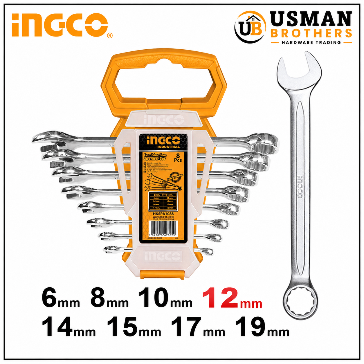 INGCO 8 Pcs Combination Spanner Set CR-V – HKSPA1088 | Usman Brothers