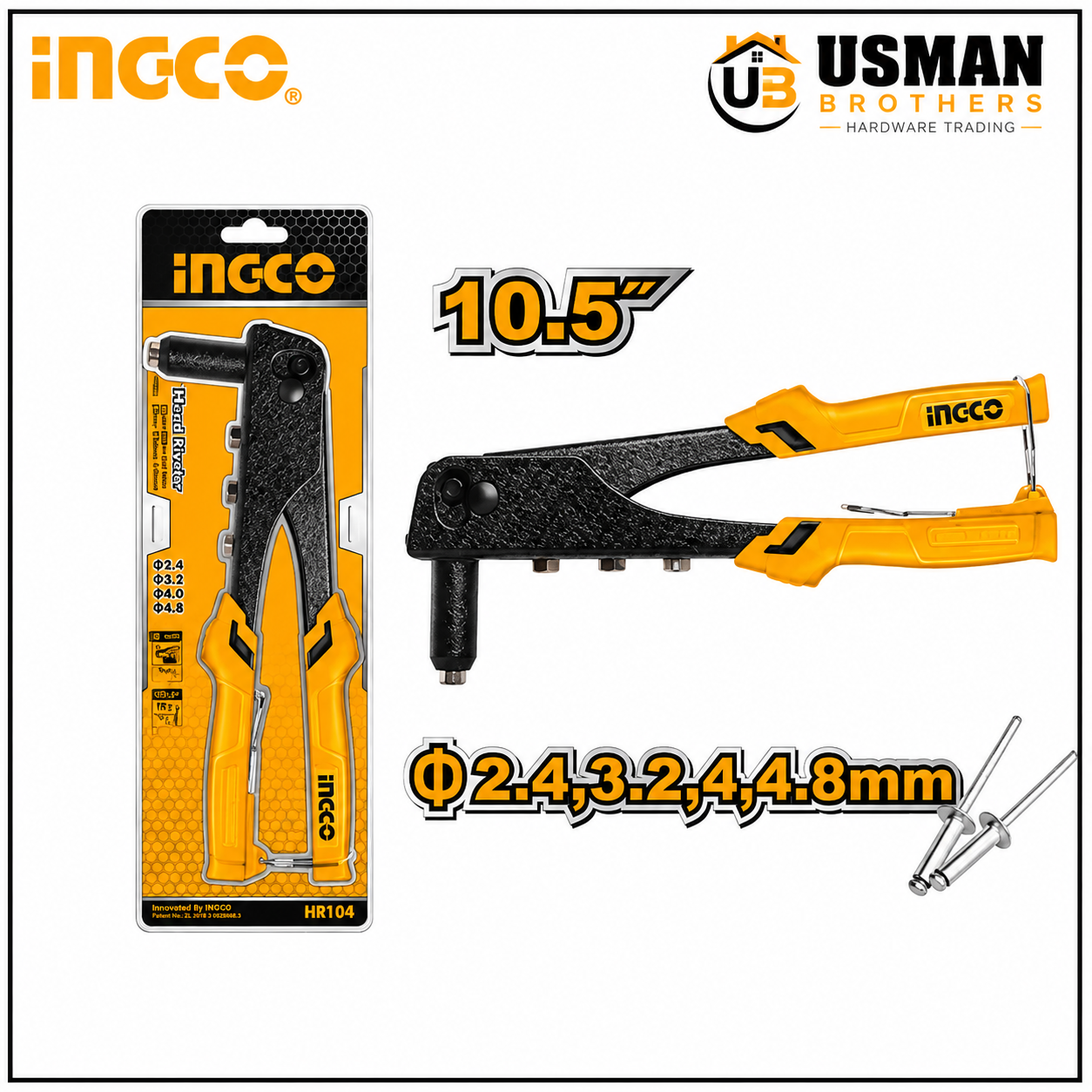 INGCO Heavy Duty Hand Riveter 4 Nozzle Rivet Gun – HR104 | Usman Brothers