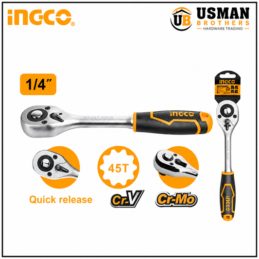 INGCO 1/4″ Drive Ratchet Wrench CR-V 45 Teeth – HRTH0814 | Usman Brothers