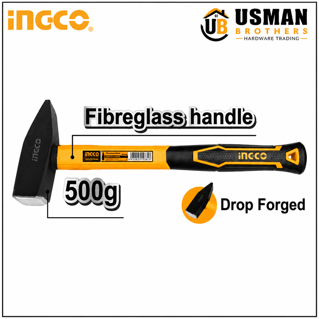INGCO 500g Machinist Hammer with Fiberglass Handle – HMH880500 | Usman Brothers