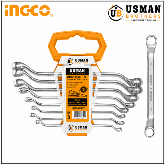 INGCO 8 Pcs Offset Ring Spanner Set CR-V – HKSPA3088 | Usman Brothers
