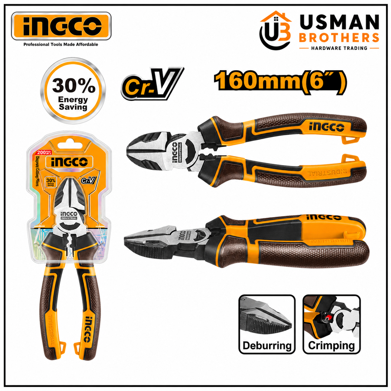 INGCO 6″ High Leverage Diagonal Cutting Pliers 160mm – HHLDCP28160 | Usman Brothers