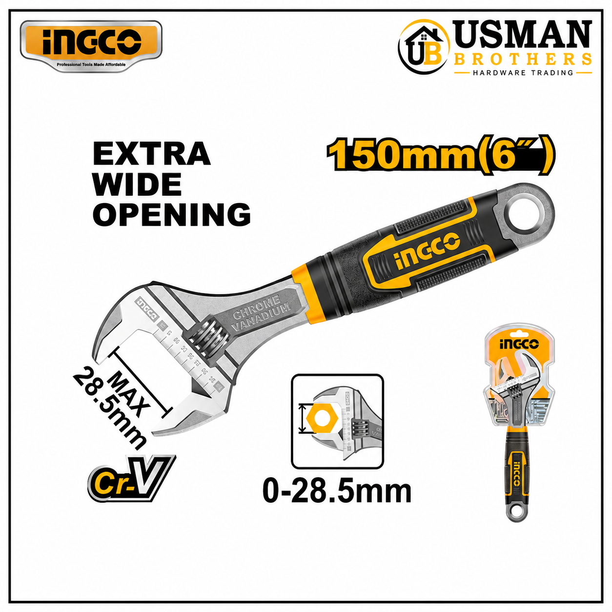 INGCO 6″ Adjustable Wrench Heavy Duty – HADW131068 | Usman Brothers