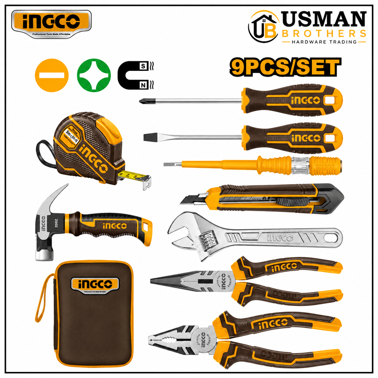 INGCO 9 Pcs Hand Tools Set – HKTH20809 | Usman Brothers
